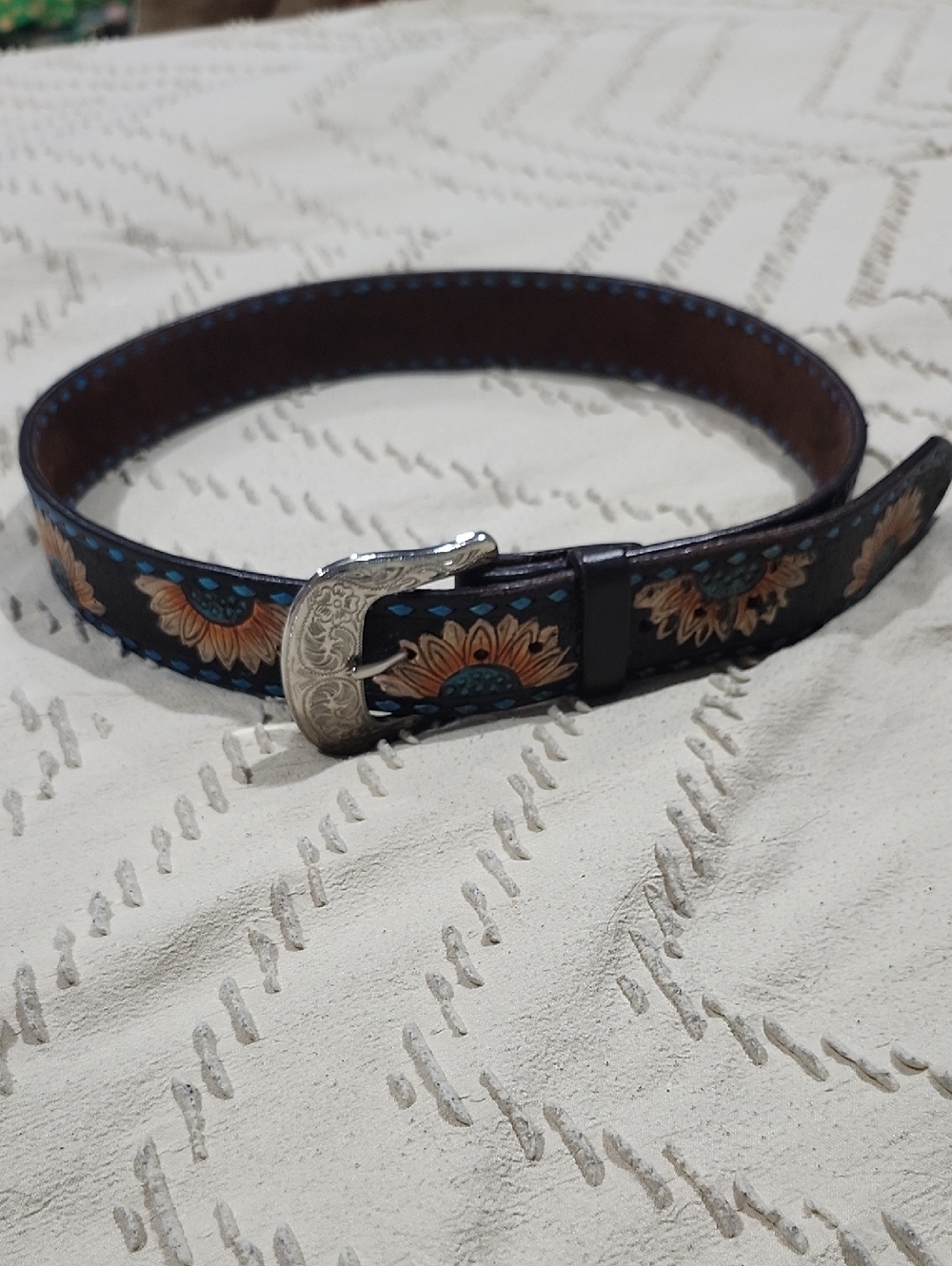 Circle Y Of Yoakum Hand-Painted Floral Leather Belt - 36"